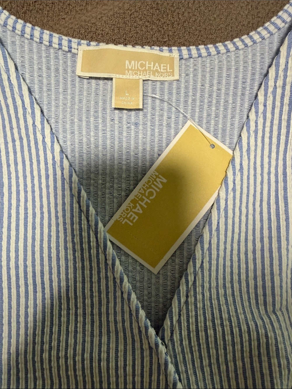 Michael Kors White and Blue Striped Side-Tie Wrap Top - Picture 2 of 3